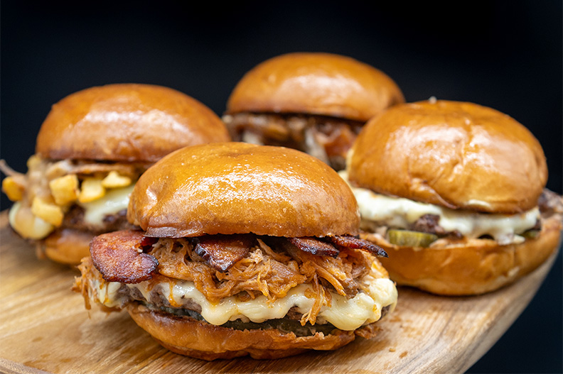 Four craft burgers at our Barclay-Kingston, Cherry Hill food court.