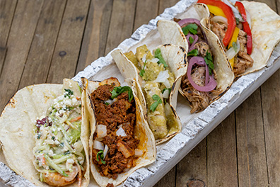 Five soft shell tacos prepared at our Barclay-Kingston, Cherry Hill restaurant.