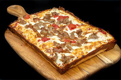 Detroit Style Pizza prepared at our takeout restaurant near Barrington.