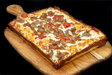 Detroit Style Pizza prepared at our takeout restaurant near Clementon.