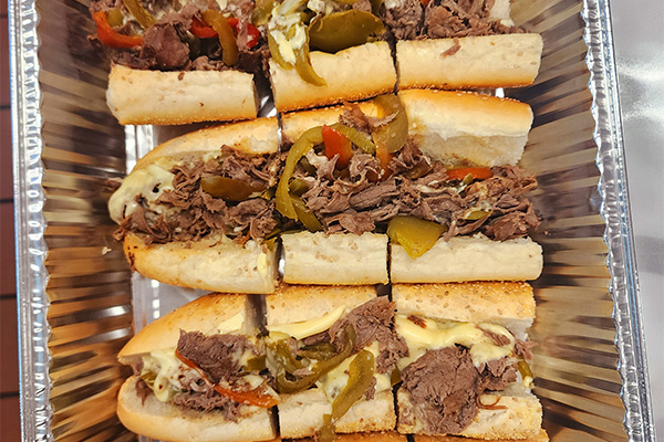 A tray of Cheesesteak Sandwiches for catering near Pennsauken, New Jersey.