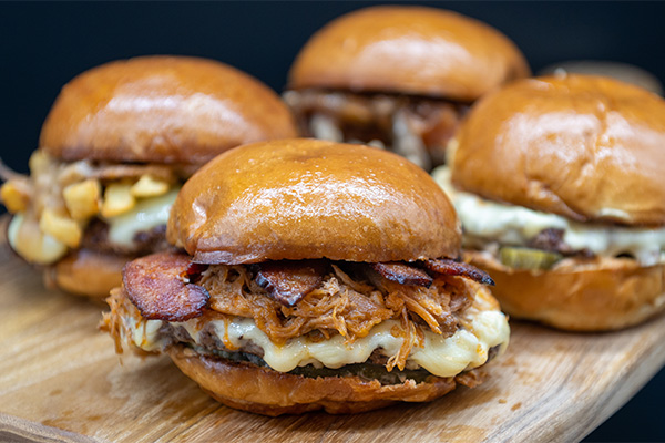 Four gourmet Craft Burgers for a group order near Mount Laurel, NJ.